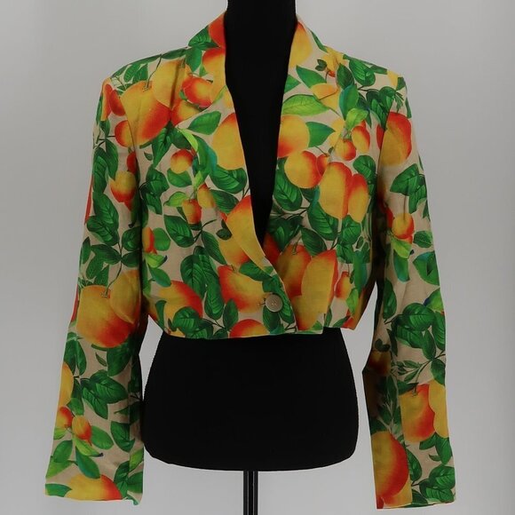 Farm Rio Orange Sands Cropped Linen Blazer L - Picture 3 of 10